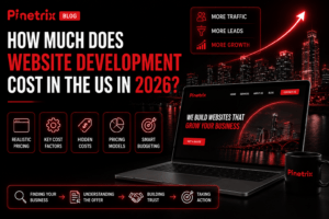Website development cost in the US 2026 infographic showing pricing, hidden costs, and budgeting factors